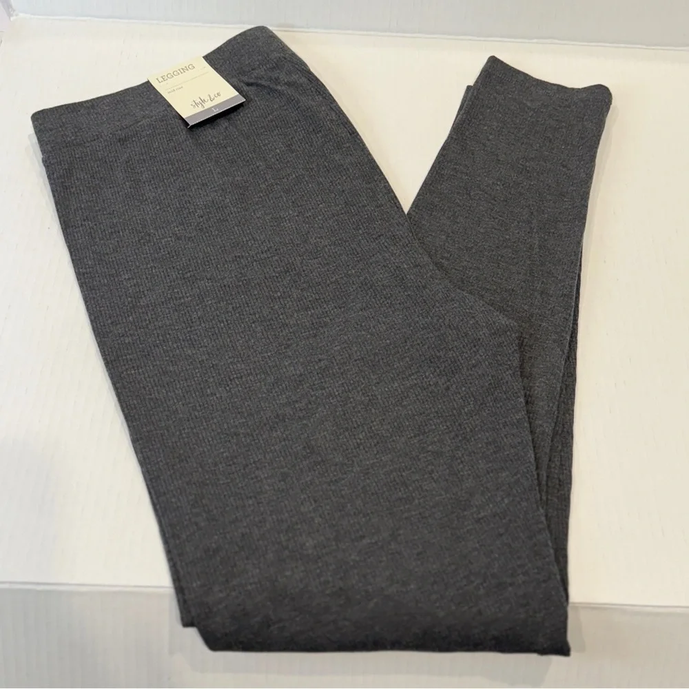 π Style & Co Ribbed Leggings Charcoal Heather Large Super Soft Mid-Rise Stretch - Picture 2 of 16